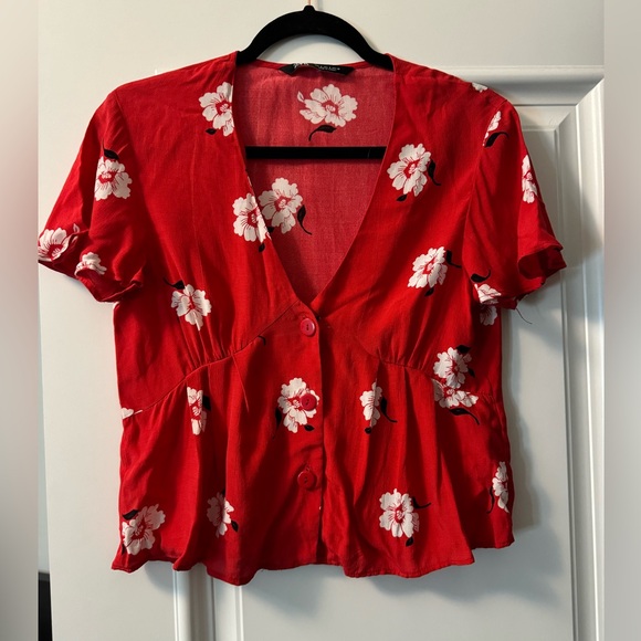 Red Floral Blouse | Zara - Picture 1 of 3